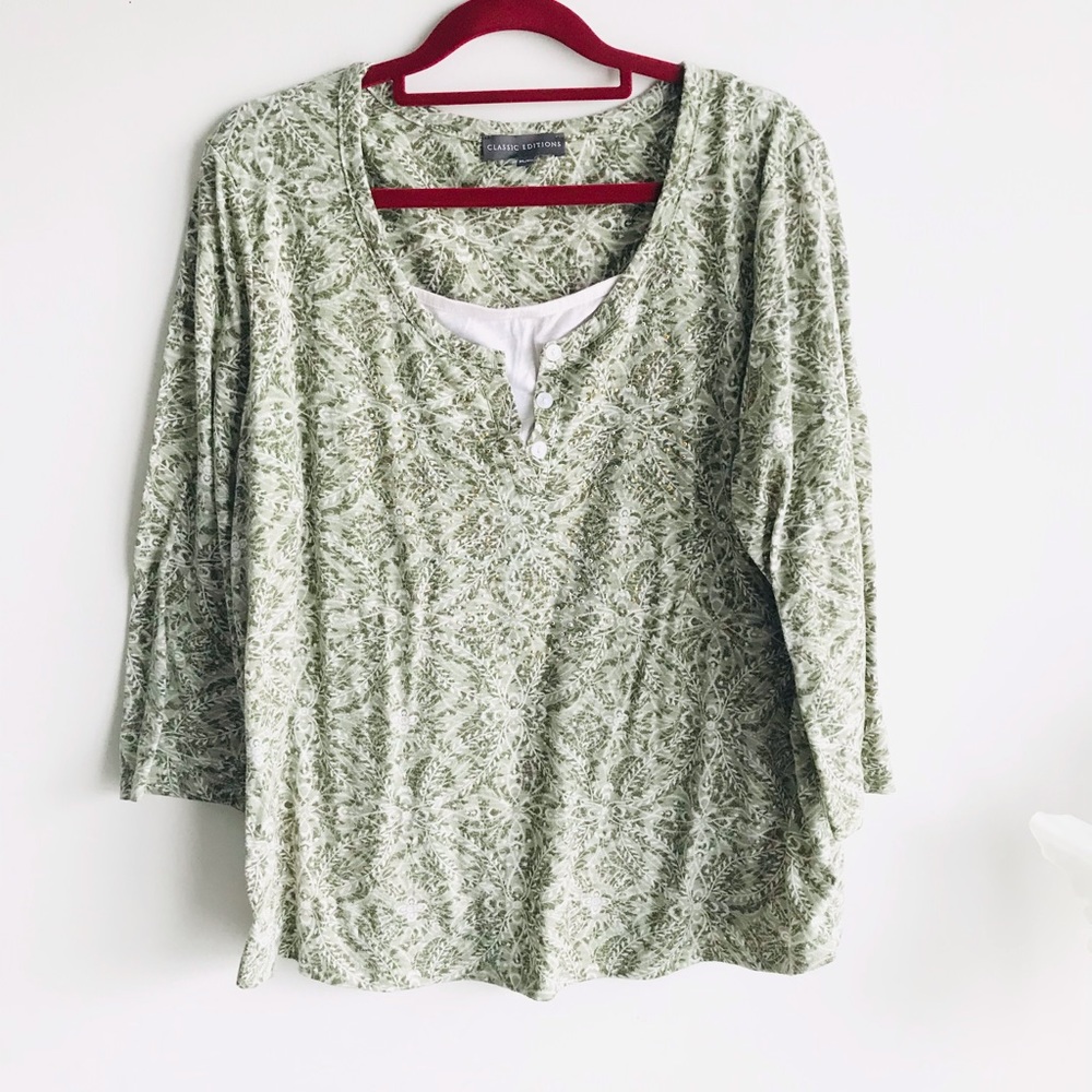 🎀Classic Editions XL Green White Top